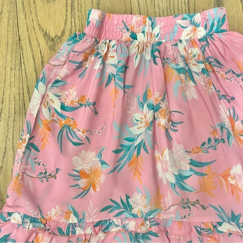 Osh Kosh B’Gosh Girls’ Pink Floral Pull On Midi Skirt Size 7